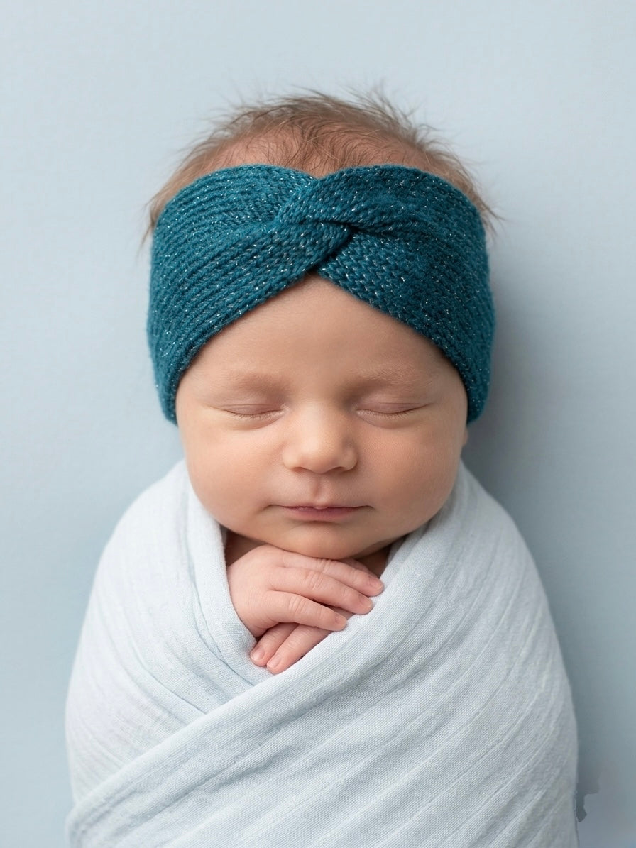 Baby Sparkle Twisted Headband | Newborn & Toddler Cozy Teal Blue Ear Warmer