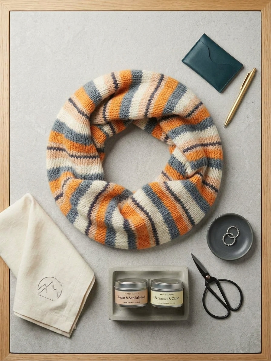 Hand-Knit Multi-Color Striped Twisted Infinity Scarf
