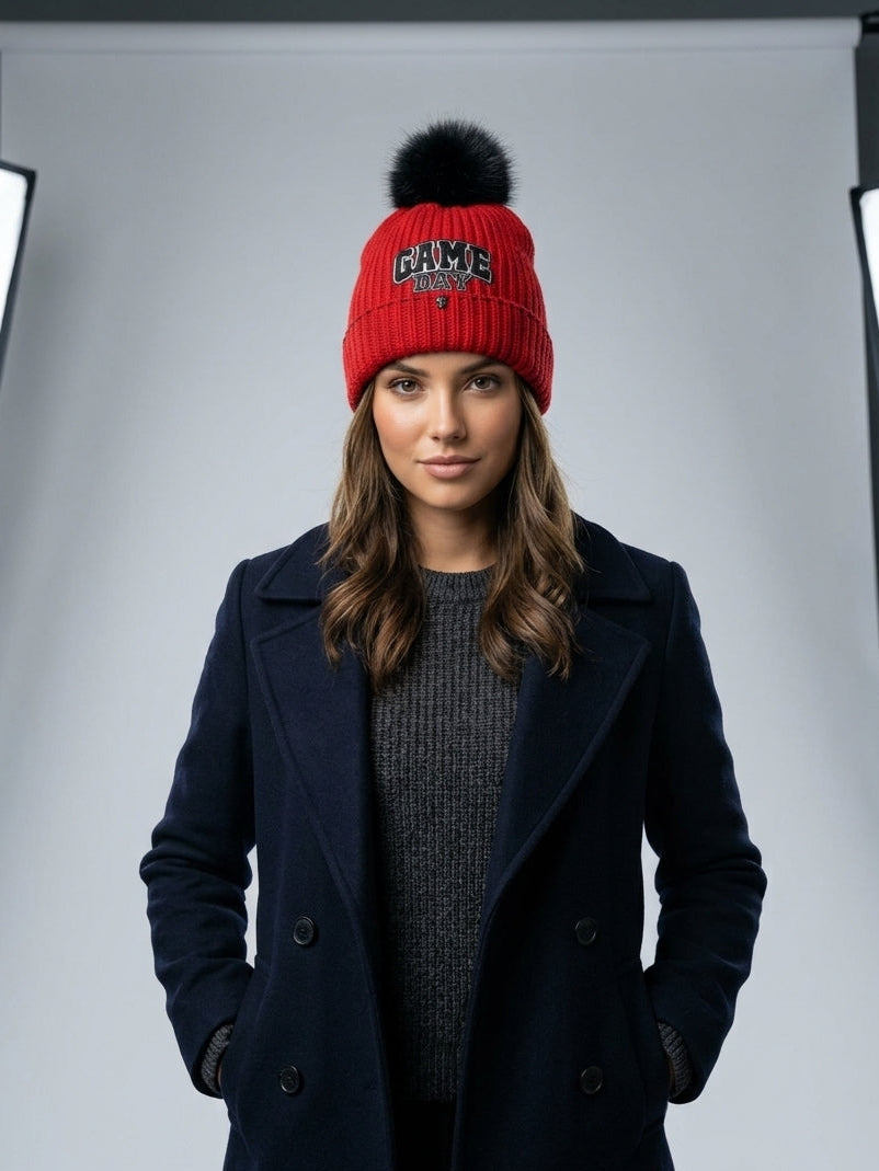 Game Day Chunky Knit Pom Beanie