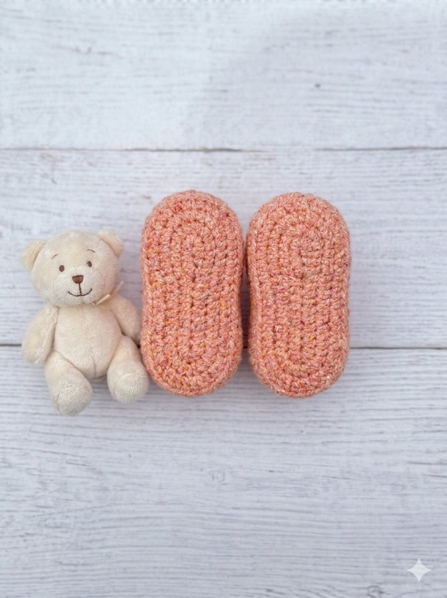 Crochet Baby Booties – 0–3 Months – Pink Speckled Newborn Shoes