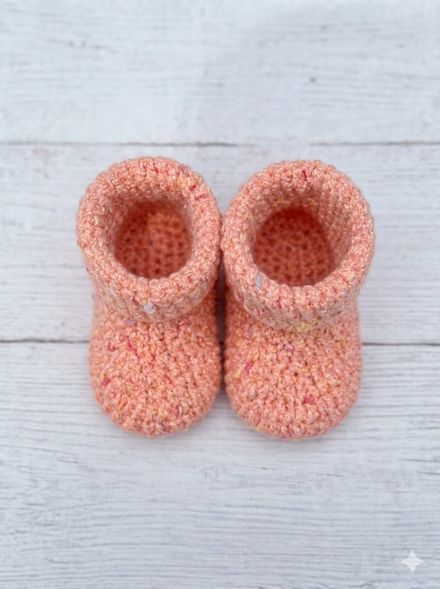 Crochet Baby Booties – 0–3 Months – Pink Speckled Newborn Shoes