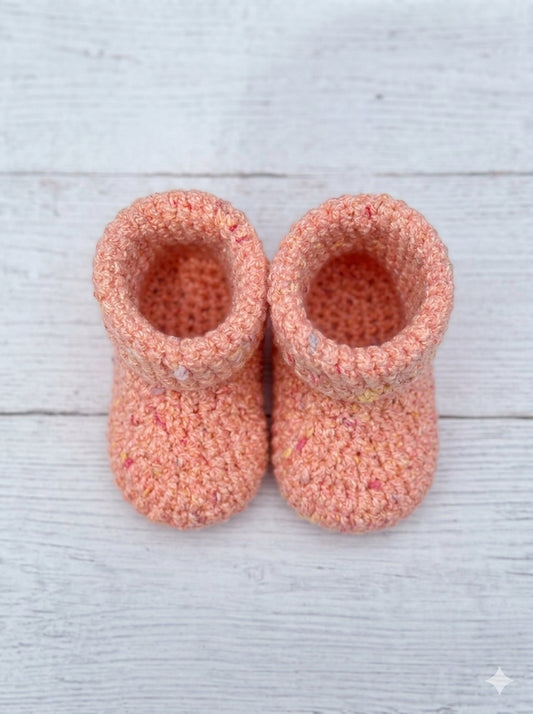 Crochet Baby Booties – 0–3 Months – Pink Speckled Newborn Shoes