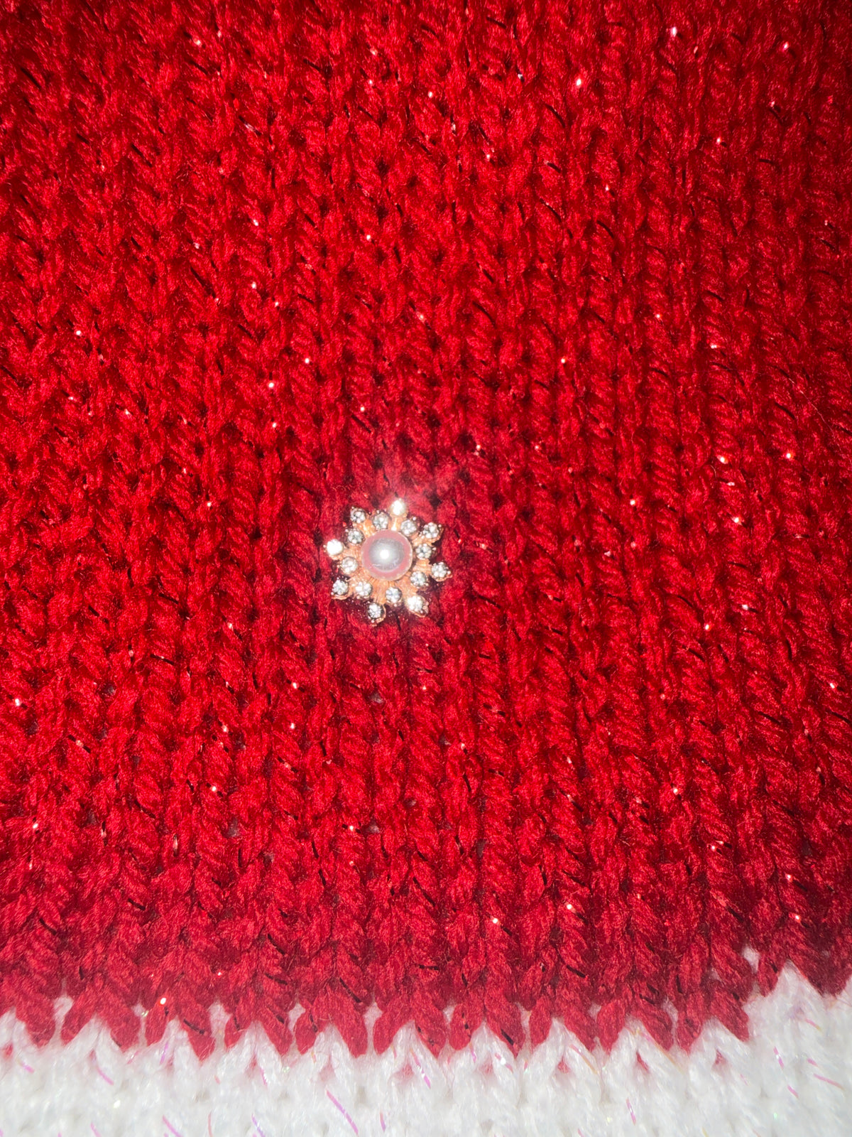 Classic Santa Hat Hand-Knit Beanie with Mini Snowflake Charm