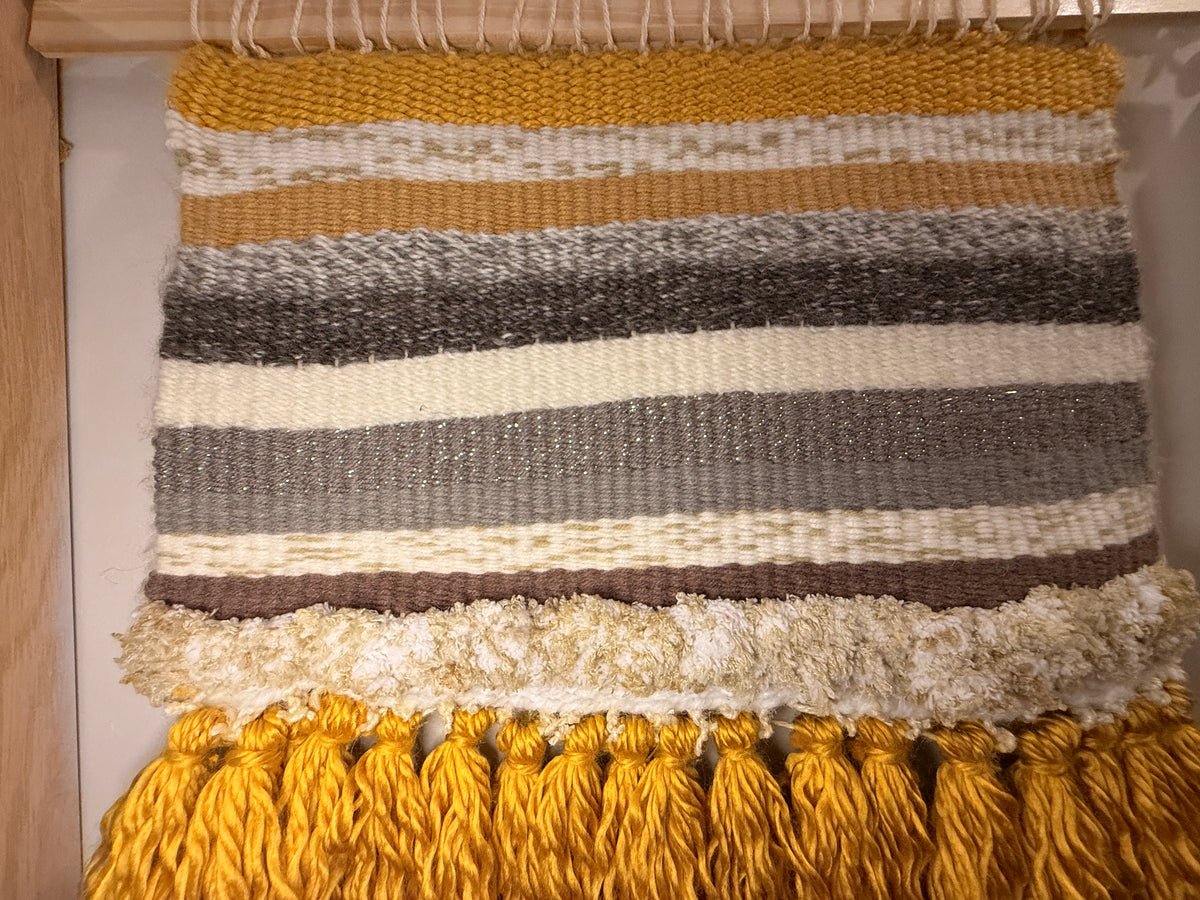 Handmade Woven Wall Hanging – Earthy Neutral and Mustard Yellow Boho Fiber Art