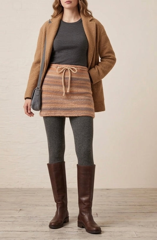 Autumn Horizon Striped Hand-Crochet Mini Skirt