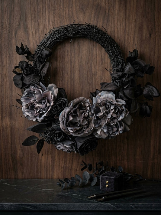Midnight Peony Gothic Wreath – Dark Botanical Front Door Decor