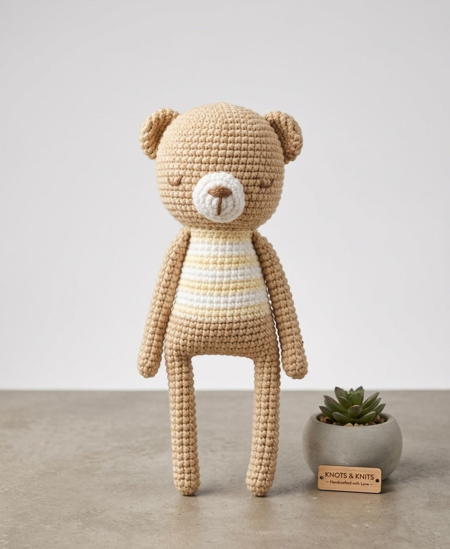 Hand-Crocheted Sleepy Bear Amigurumi Plush Toy – Soft Pastel Nursery Decor