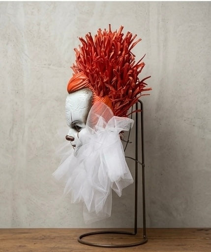 Deluxe 28" Pennywise Halloween Wreath – Large Handmade IT Horror Movie Clown Front Door Decor