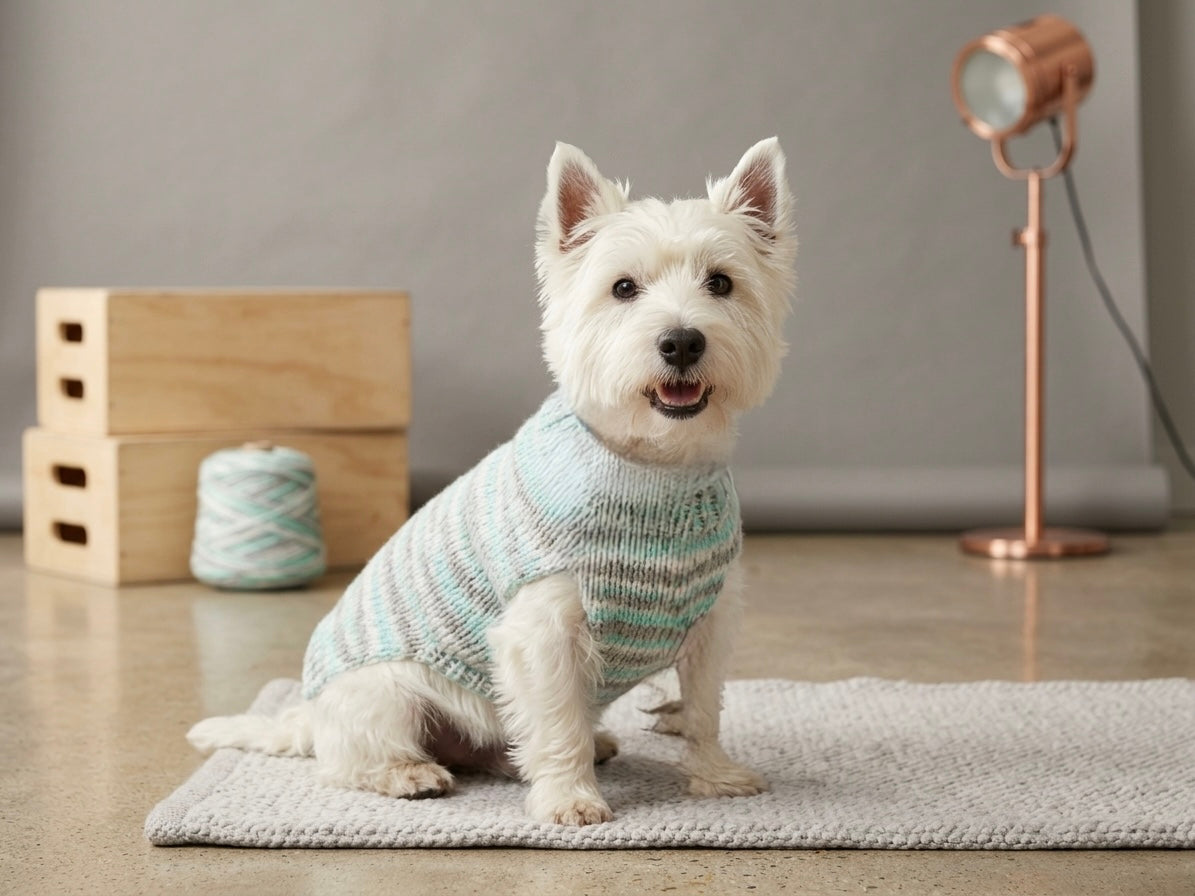 Handmade Cozy Striped Dog Sweater – Mint, Gray & White Ribbed Knit (Medium)