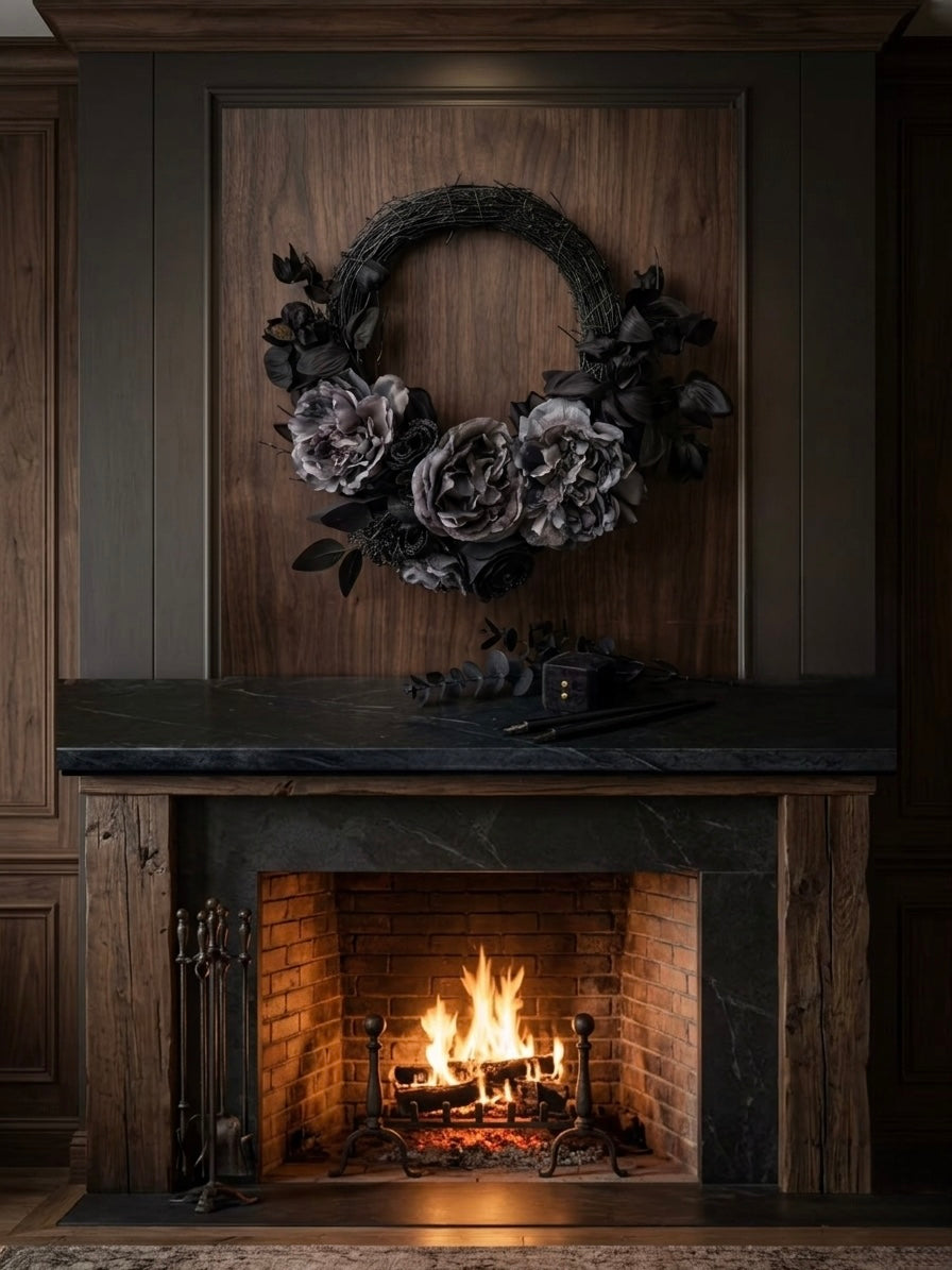 Midnight Peony Gothic Wreath – Dark Botanical Front Door Decor