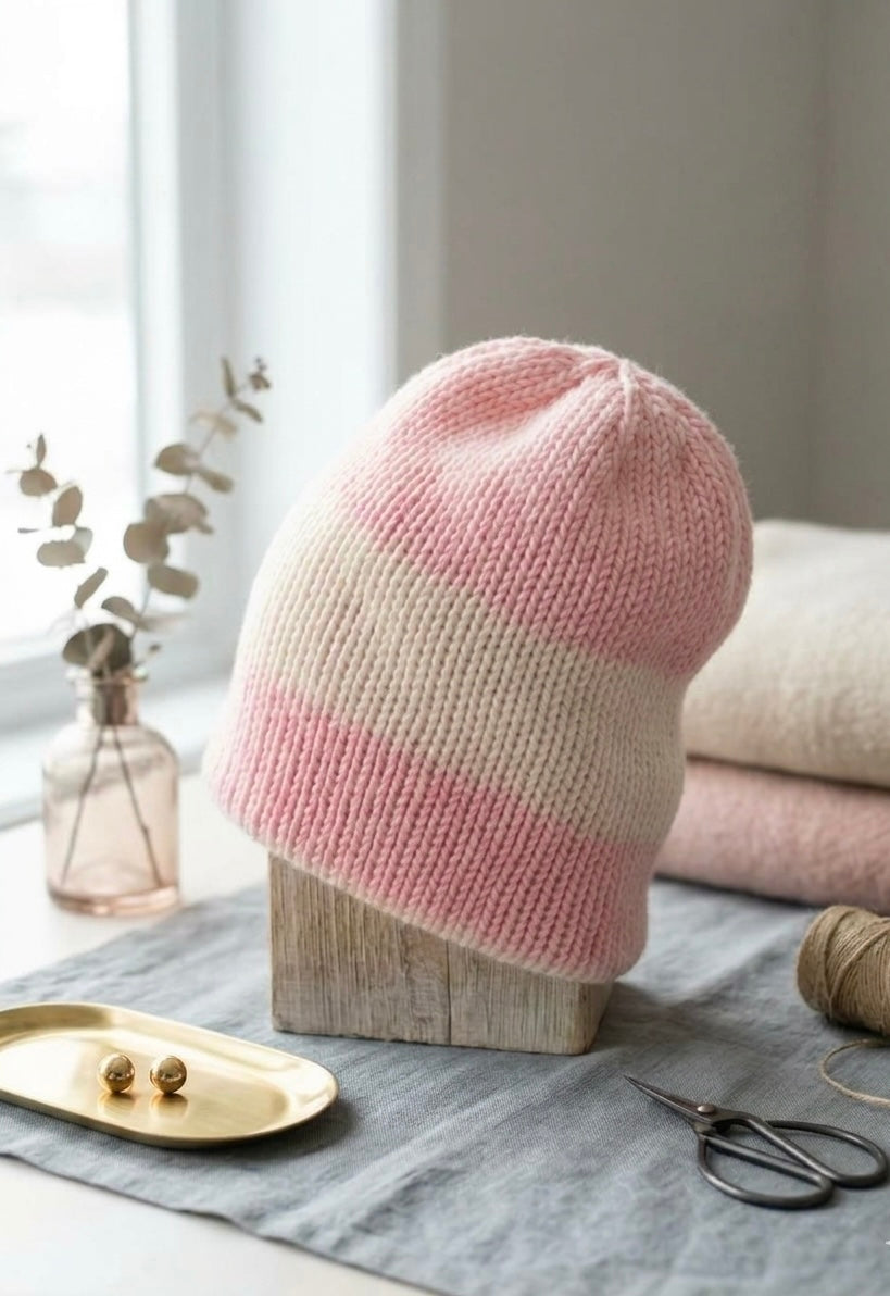 The Willow Convertible Striped Beanie – Detachable Pom Pom Knit Hat