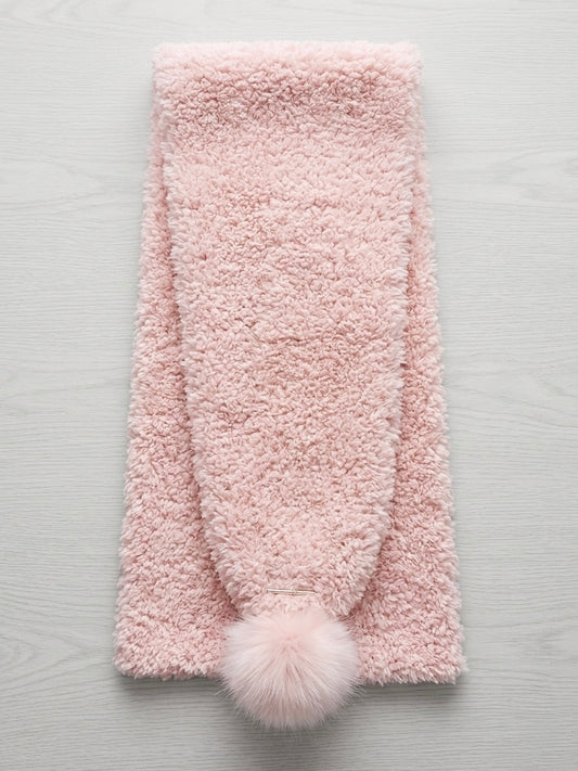 Cozy Faux Fur Loop Scarf with Pom-Pom and Metallic Accent
