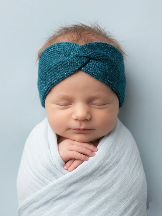 Baby Sparkle Twisted Headband | Newborn & Toddler Cozy Teal Blue Ear Warmer