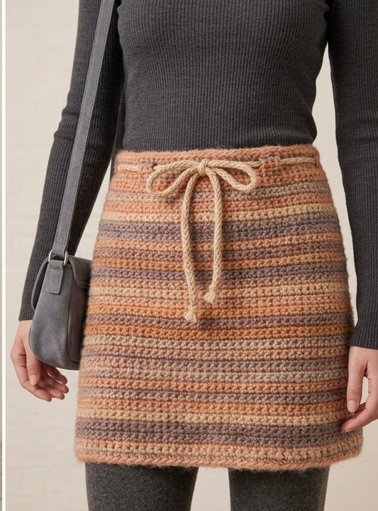 Autumn Horizon Striped Hand-Crochet Mini Skirt