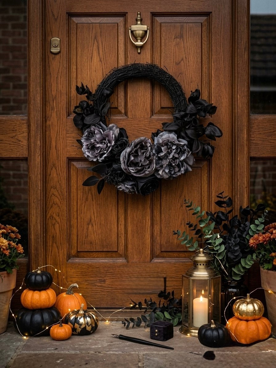Midnight Peony Gothic Wreath – Dark Botanical Front Door Decor