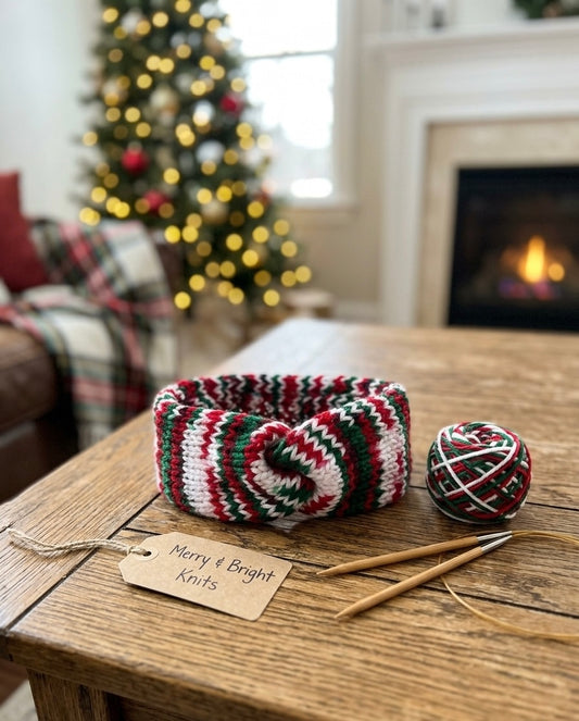 Handmade Christmas Knit Headband | Festive Red, Green, and White