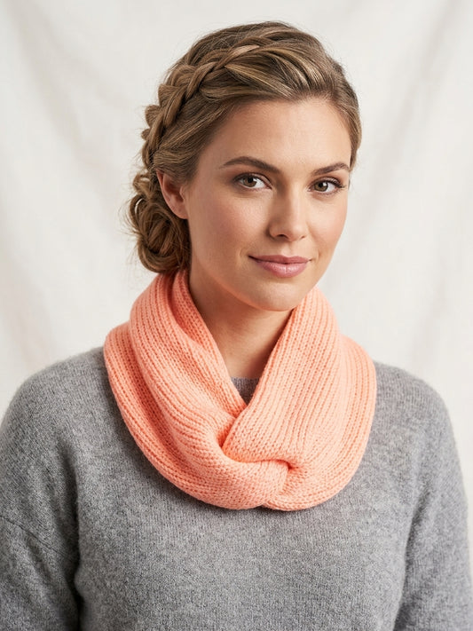 Handmade Twist Knit Infinity Scarf - Soft Peach