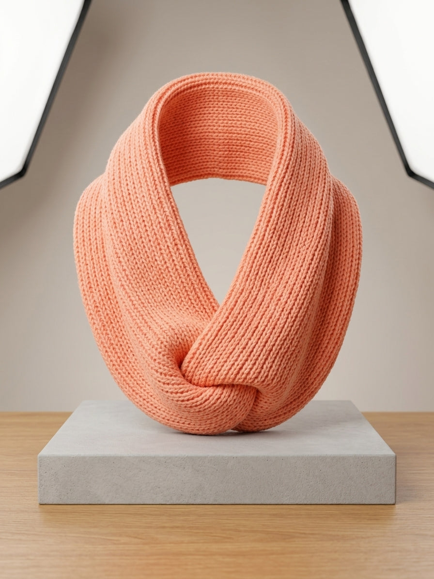 Handmade Twist Knit Infinity Scarf - Soft Peach