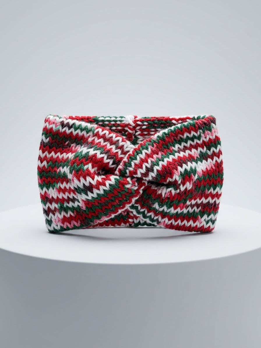 Handmade Baby Twisted Knit Headband - Festive Christmas Red, Green, and White Ear Warmer (0-6 Months)