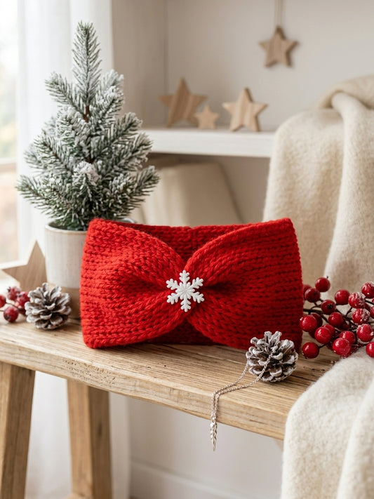 3-5 year old Cozy Winter Charm: Red Twisted Snowflake Headband