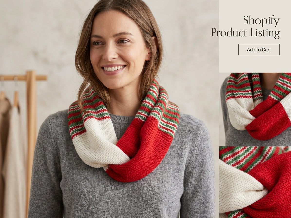 Festive Knit Twisted Infinity Scarf – Red, Green, and Cream Holiday Loop