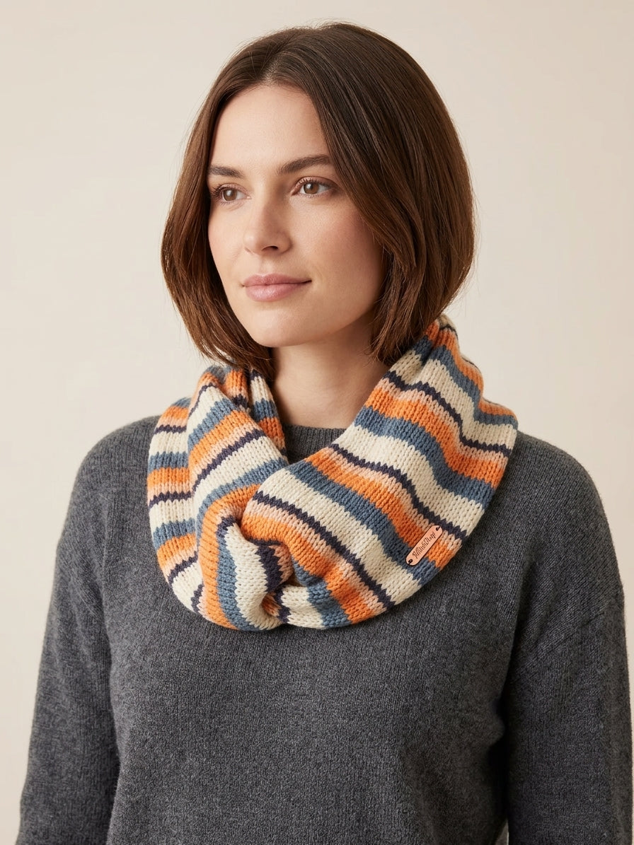 Hand-Knit Multi-Color Striped Twisted Infinity Scarf