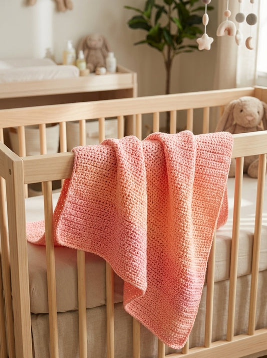 Crochet Baby Crib Blanket – Soft Peach & Speckled Design – 40”x 50” Nursery Blanket