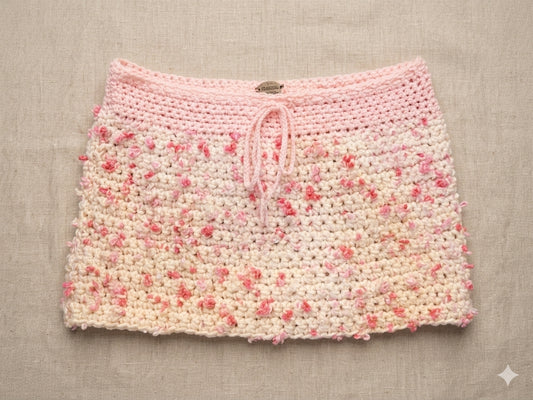 Blushing Bouclé Hand-Crochet Micro Mini Skirt