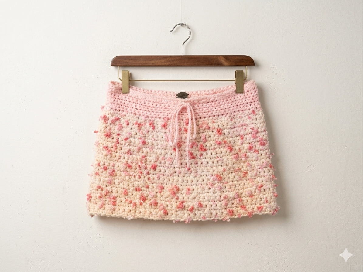 Blushing Bouclé Hand-Crochet Micro Mini Skirt