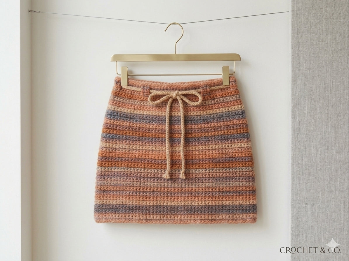 Autumn Horizon Striped Hand-Crochet Mini Skirt
