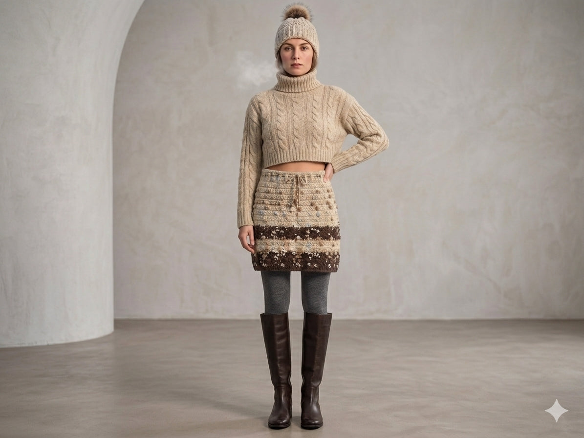 Coordinated Textures Speckled Crochet Mini Skirt - Espresso & Cream