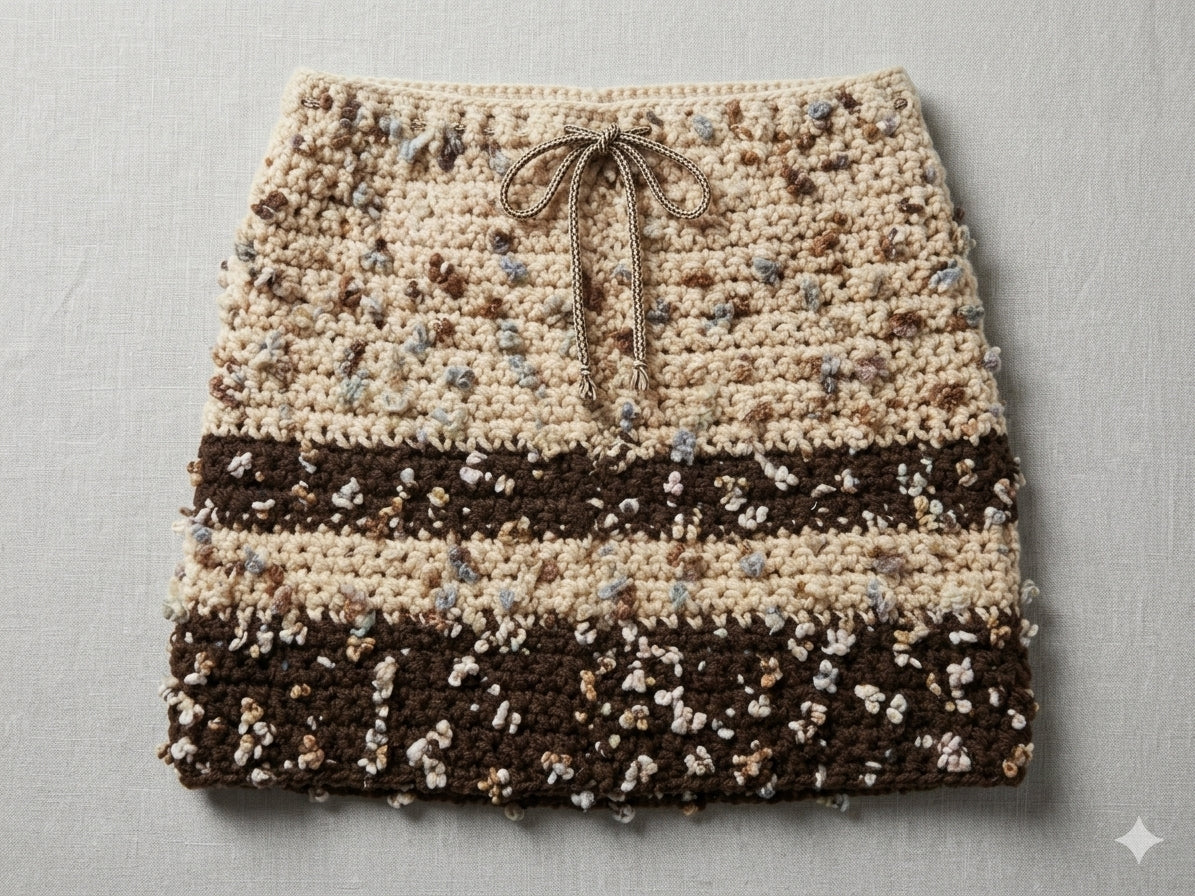 Coordinated Textures Speckled Crochet Mini Skirt - Espresso & Cream