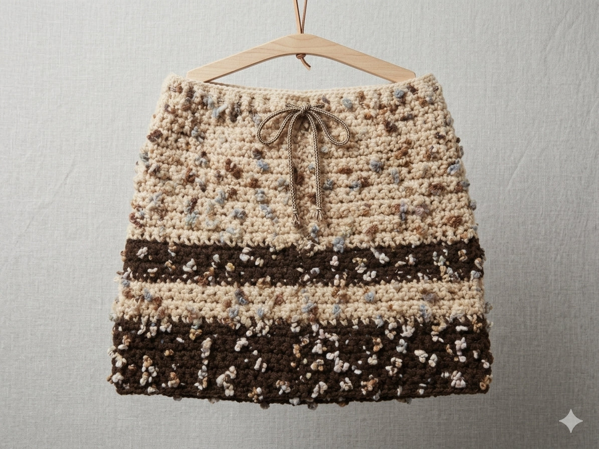 Coordinated Textures Speckled Crochet Mini Skirt - Espresso & Cream
