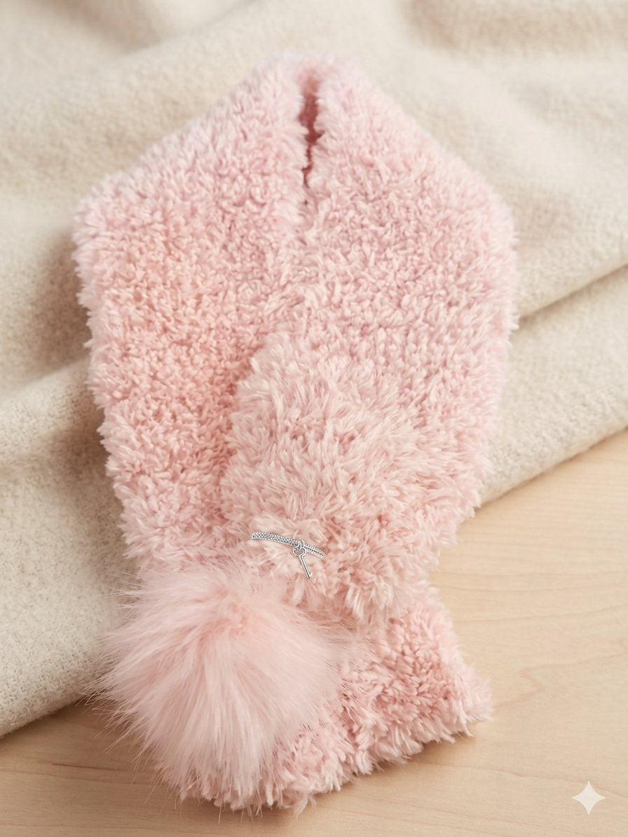 Cozy Faux Fur Loop Scarf with Pom-Pom and Metallic Accent