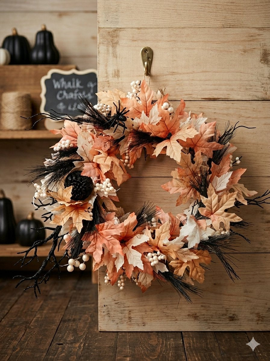 Gothic Harvest Halloween Maple Leaf Wreath