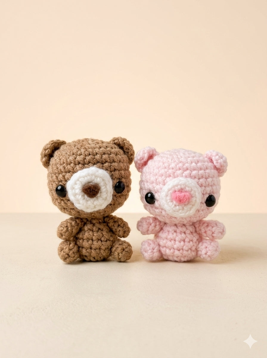 Handmade Crochet Bear Plushie Bundle | Matching Mini Teddy Bear Set