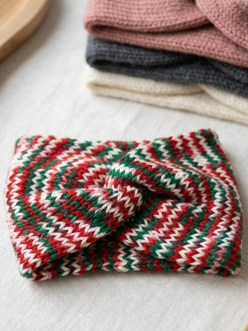 Women's Winter Knit Headband | Twisted Ear Warmer Headband | Festive Holiday Colors