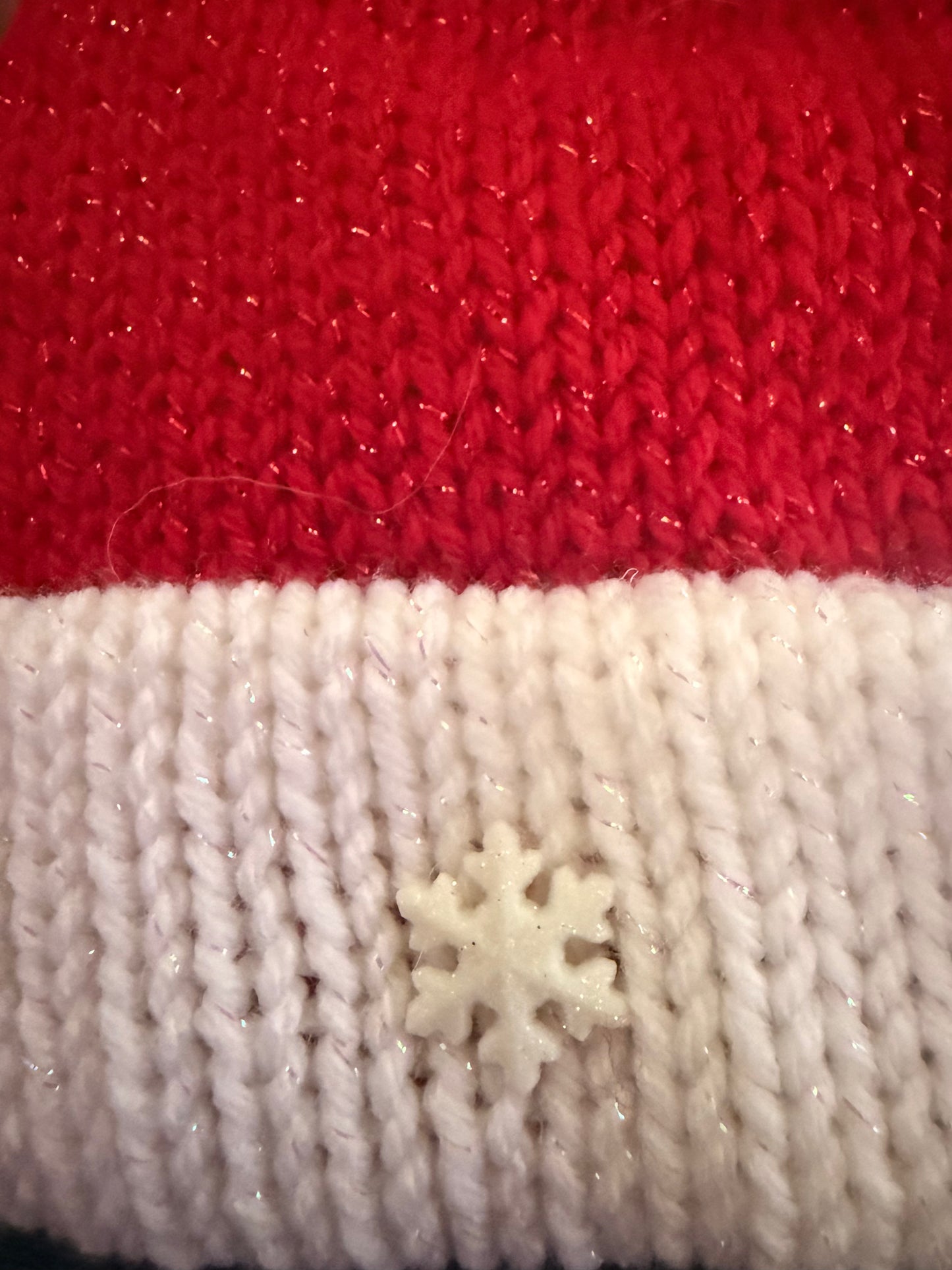 Infant Classic Red Slouchy Santa Knit Beanie with Faux-Fur Pom & Snowflake (0-6 Months)